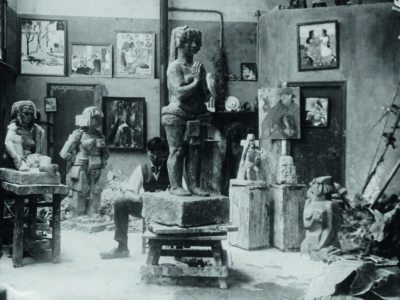 Bror Hjorth i sin ateljé på Villa Brune i Paris i början av 1920-talet.