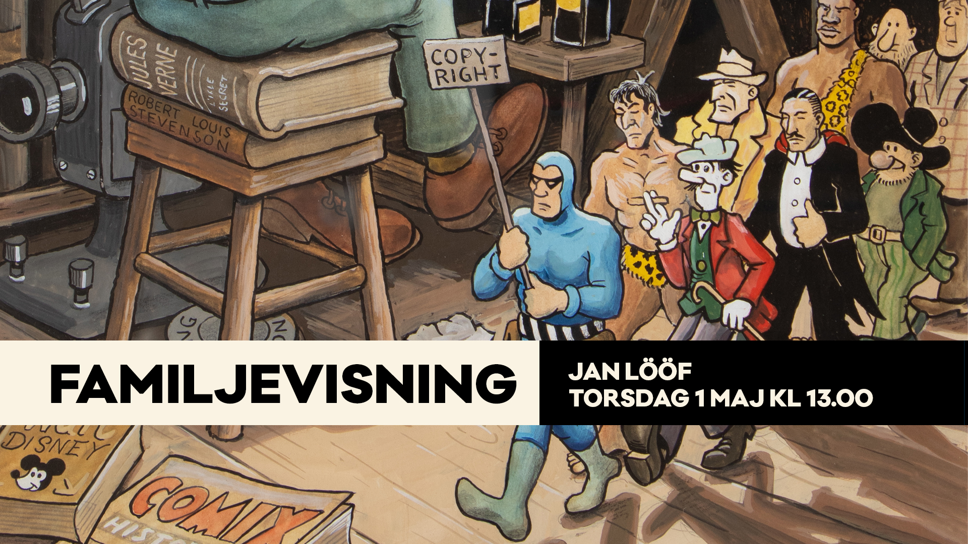 Familjevisning av utställning med Jan Lööfs originalillustrationer