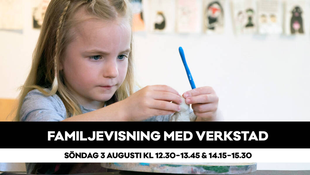 Familjevisning med verkstad skulptur för barn med vuxen