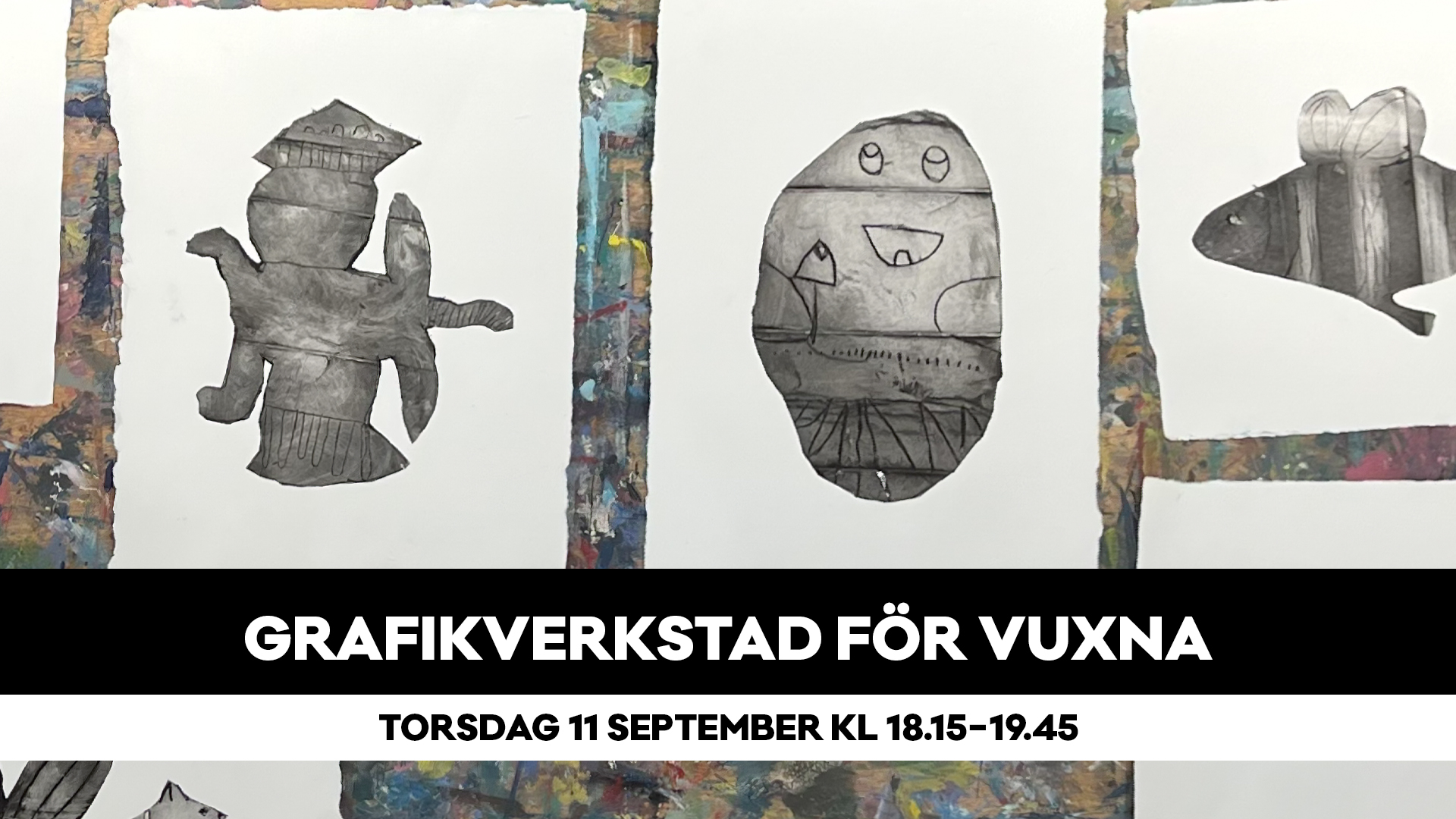 Grafikverkstad för vuxna. Kortare konstkurs under kvällsöppet.