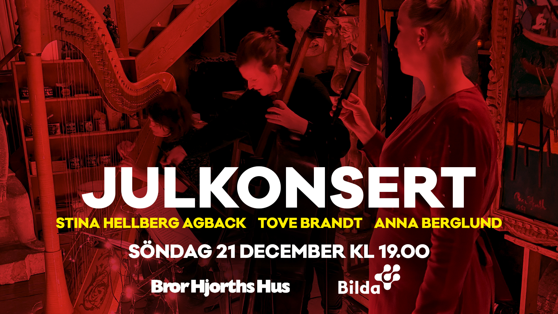 Julkonsert jazzig jul i Bror Hjorths Hus med Anna Berglund, Tove Brandt och Stina Hellberg Agback.